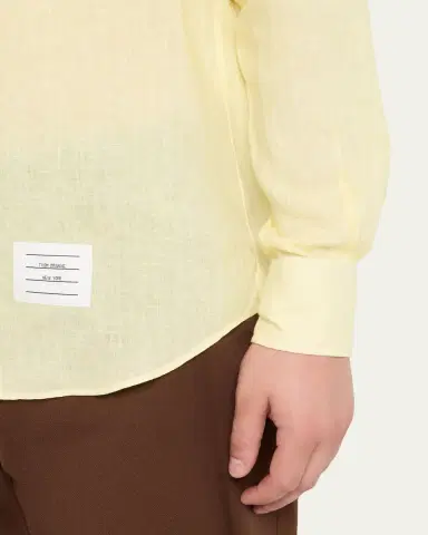 Thom Browne Men's Linen Garment Dyed Button-Down Shirt | Thumbnail 5