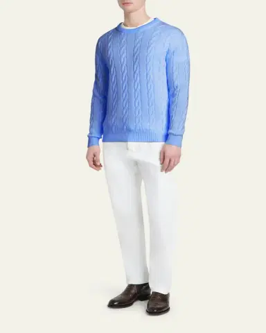 Kiton Men's 3-Ply Cashmere Cable Knit Crewneck Sweater | Thumbnail 2