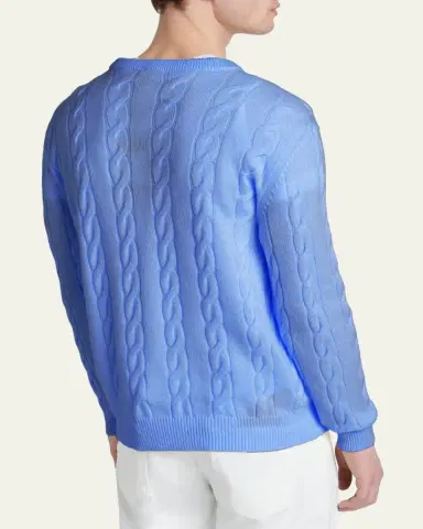 Kiton Men's 3-Ply Cashmere Cable Knit Crewneck Sweater | Thumbnail 3