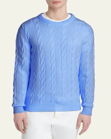 Kiton Men's 3-Ply Cashmere Cable Knit Crewneck Sweater | Thumbnail 4