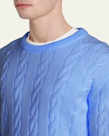 Kiton Men's 3-Ply Cashmere Cable Knit Crewneck Sweater | Thumbnail 5