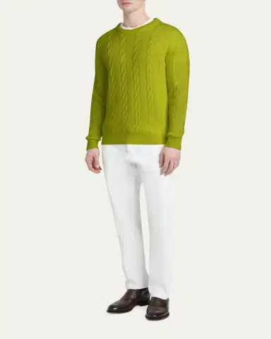Kiton Men's 3-Ply Cashere Cable Knit Crewneck Sweater | Thumbnail 2