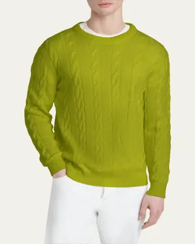 Kiton Men's 3-Ply Cashere Cable Knit Crewneck Sweater | Thumbnail 4
