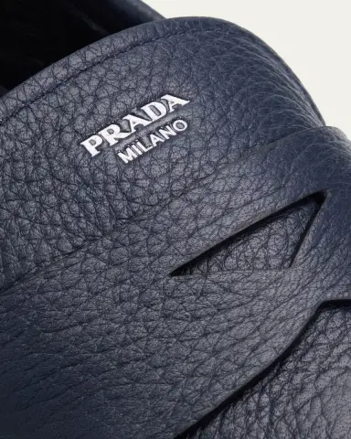 Prada Men's Alphabet Deerskin Rubber-Sole Penny Loafers | Thumbnail 3