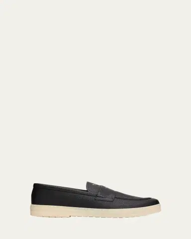 Prada Men's Alphabet Deerskin Rubber-Sole Penny Loafers | Thumbnail 4