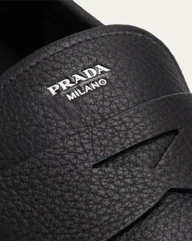 Prada Men's Alphabet Deerskin Rubber-Sole Penny Loafers | Thumbnail 6