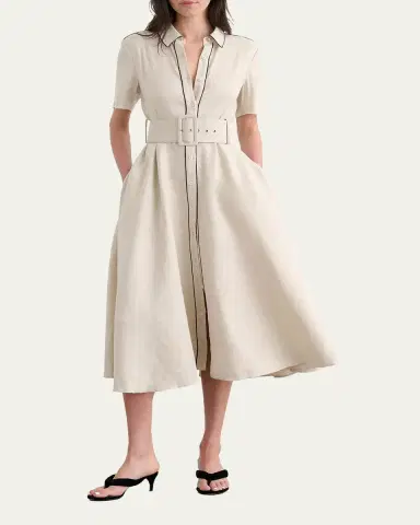 Toccin Jean Linen-Blend Belted A-Line Midi Shirtdress | Thumbnail 2