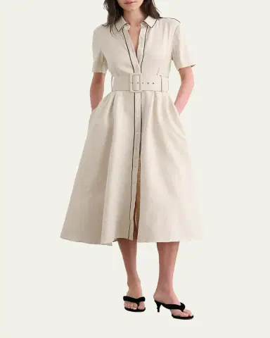 Toccin Jean Linen-Blend Belted A-Line Midi Shirtdress | Thumbnail 4