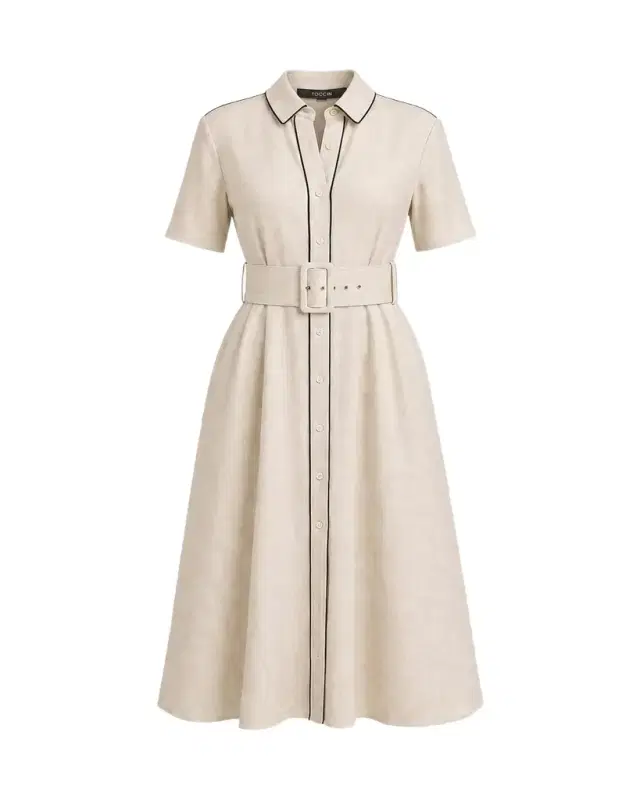 Toccin Jean Linen-Blend Belted A-Line Midi Shirtdress