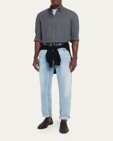 Brunello Cucinelli Men's Flannel Chevron Button-Down Shirt | Thumbnail 2 Brunello Cucinelli Men's Flannel Chevron Button-Down Shirt | Thumbnail 2