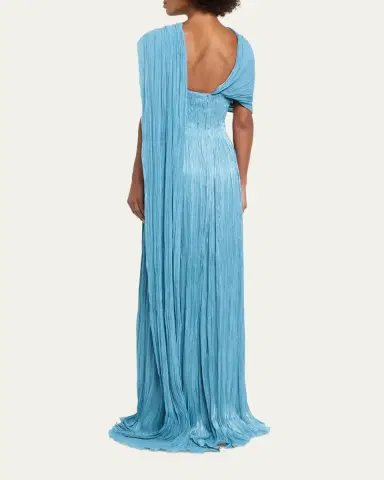 Marmar Halim Roseya Pleated Satin Draped Cape Gown | Thumbnail 3 Marmar Halim Roseya Pleated Satin Draped Cape Gown | Thumbnail 3