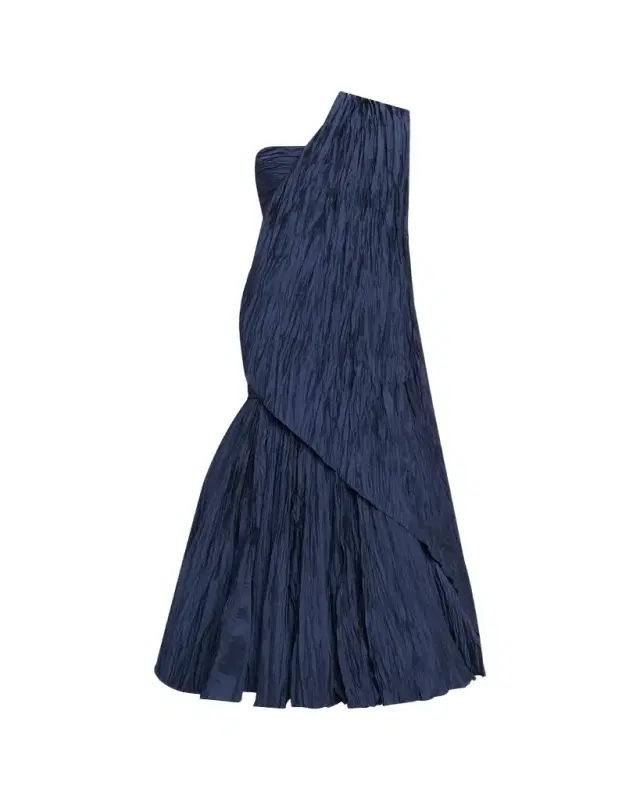 MARMAR HALIM One-Shoulder Drape Pleated Satin Trumpet Gown