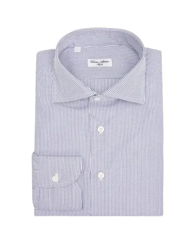 Cesare Attolini Men's Micro-Grid Check Cotton Dress Shirt