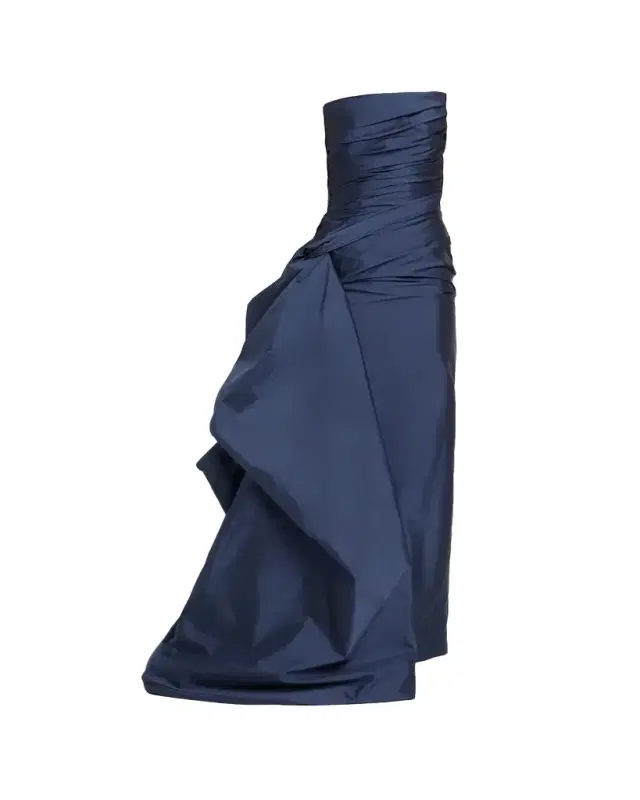 Strapless Draped Taffeta Column Gown