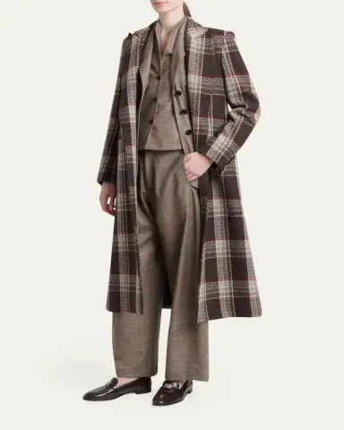 Kiton Wool-Cashmere Check Barrel-Leg Trousers | Thumbnail 2