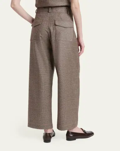 Kiton Wool-Cashmere Check Barrel-Leg Trousers | Thumbnail 3