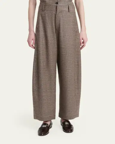 Kiton Wool-Cashmere Check Barrel-Leg Trousers | Thumbnail 4