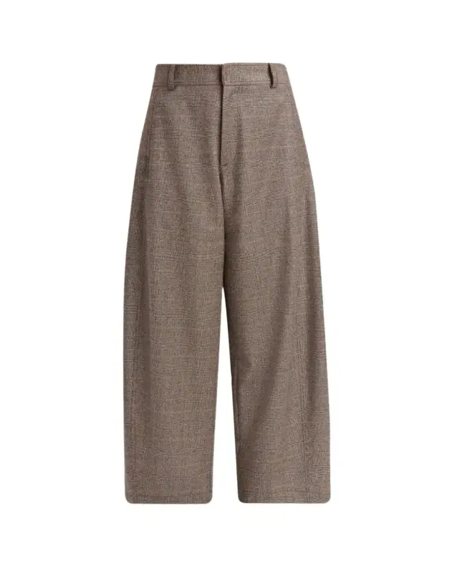 Kiton Wool-Cashmere Check Barrel-Leg Trousers