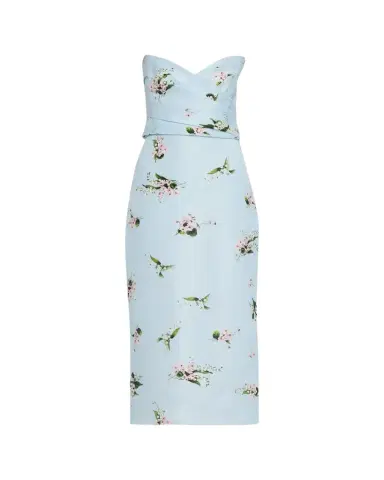 Monique Lhuillier Strapless Posie Print Silk Midi Cocktail Dress | Thumbnail 1 Monique Lhuillier Strapless Posie Print Silk Midi Cocktail Dress | Thumbnail 1