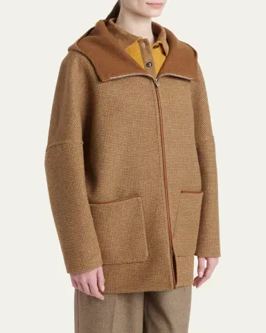 Kiton Houndstooth Wool-Cashmere Hooded Overcoat | Thumbnail 4 Kiton Houndstooth Wool-Cashmere Hooded Overcoat | Thumbnail 4