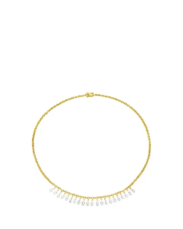 18K Yellow Gold Briolette Diamond Veil Chain Necklace, 18"L