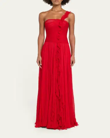 Marmar Halim One-Shoulder Silk Georgette Ruffle Gown | Thumbnail 2 Marmar Halim One-Shoulder Silk Georgette Ruffle Gown | Thumbnail 2