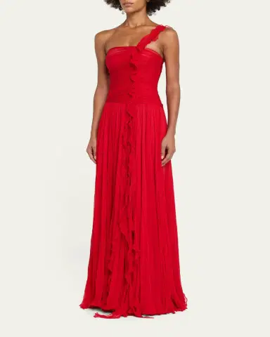 Marmar Halim One-Shoulder Silk Georgette Ruffle Gown | Thumbnail 4 Marmar Halim One-Shoulder Silk Georgette Ruffle Gown | Thumbnail 4