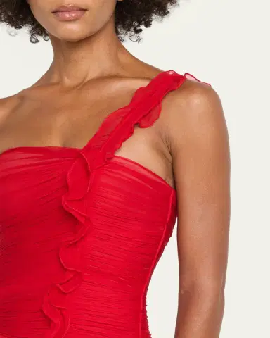 Marmar Halim One-Shoulder Silk Georgette Ruffle Gown | Thumbnail 5 Marmar Halim One-Shoulder Silk Georgette Ruffle Gown | Thumbnail 5