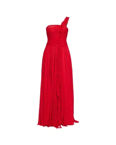 Marmar Halim One-Shoulder Silk Georgette Ruffle Gown | Thumbnail 1 Marmar Halim One-Shoulder Silk Georgette Ruffle Gown | Thumbnail 1