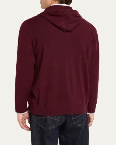 Brunello Cucinelli Men's Cashmere Knit Full-Zip Hoodie | Thumbnail 3