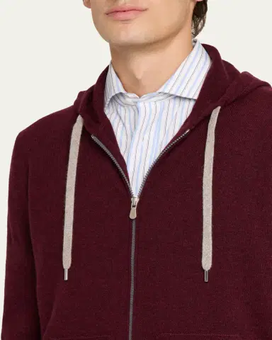 Brunello Cucinelli Men's Cashmere Knit Full-Zip Hoodie | Thumbnail 5