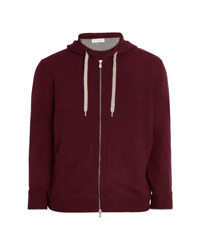 Brunello Cucinelli Men's Cashmere Knit Full-Zip Hoodie