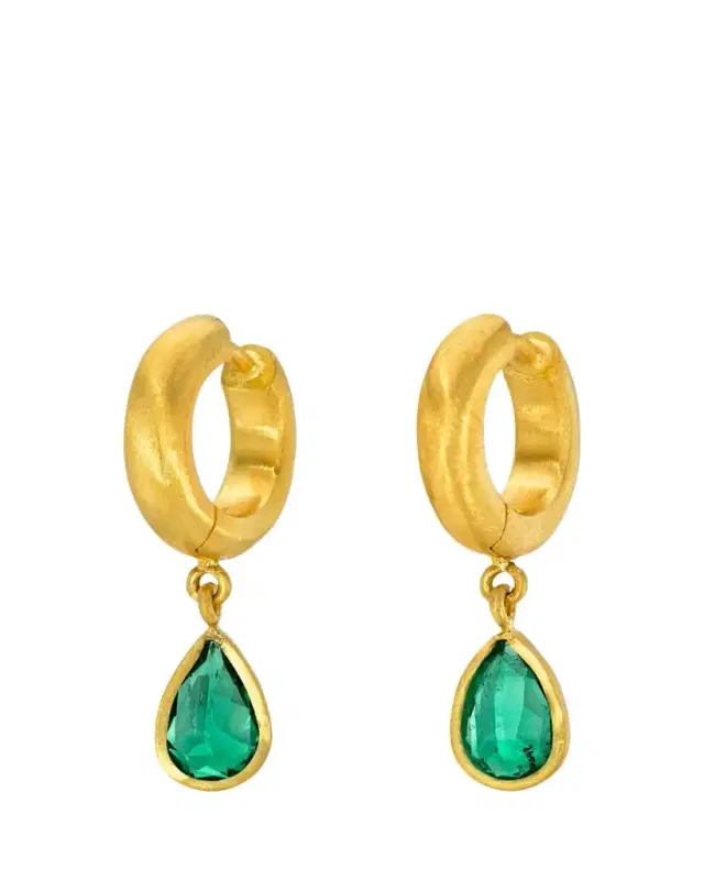 DARIUS 18K Yellow Gold Emerald Drop Hoop Earrings