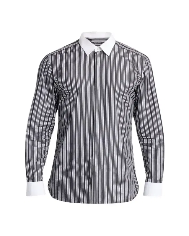 TOM FORD Men's Cotton Multi-Stripe Contrast-Trim Sport Shirt
