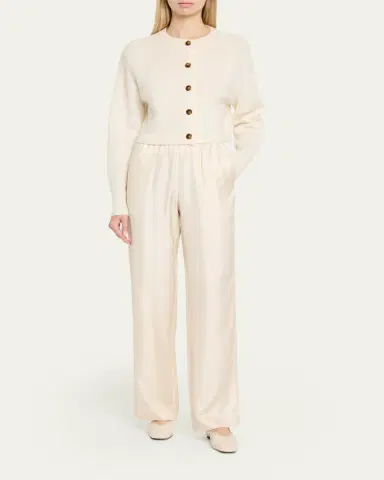 Loulou de Saison Alera Silk Straight-Leg Pull-On Pants | Thumbnail 2 Loulou de Saison Alera Silk Straight-Leg Pull-On Pants | Thumbnail 2