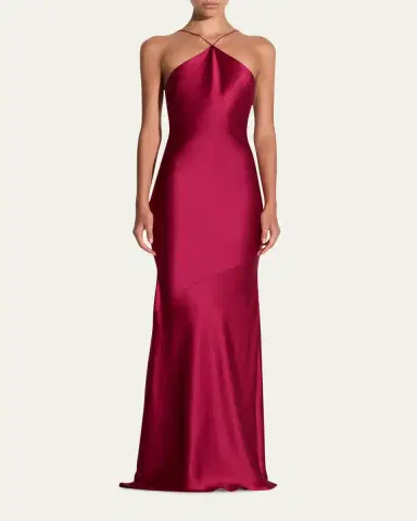 Alex Perry Halter Silk Satin Trumpet Gown | Thumbnail 2