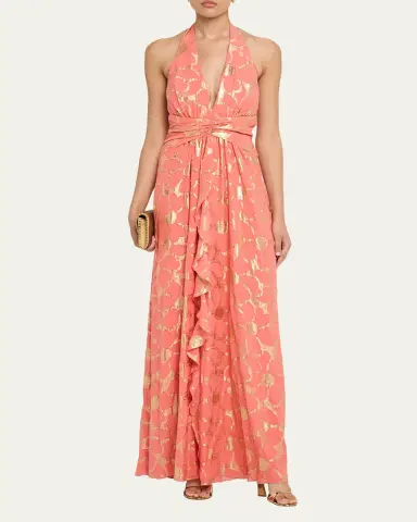Ramy Brook Stephanie Metallic Floral Halter Maxi Dress | Thumbnail 2