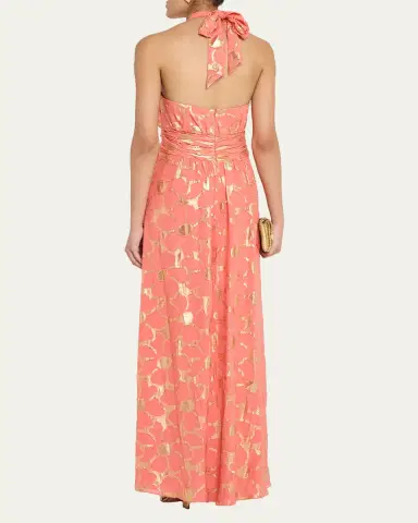 Ramy Brook Stephanie Metallic Floral Halter Maxi Dress | Thumbnail 3