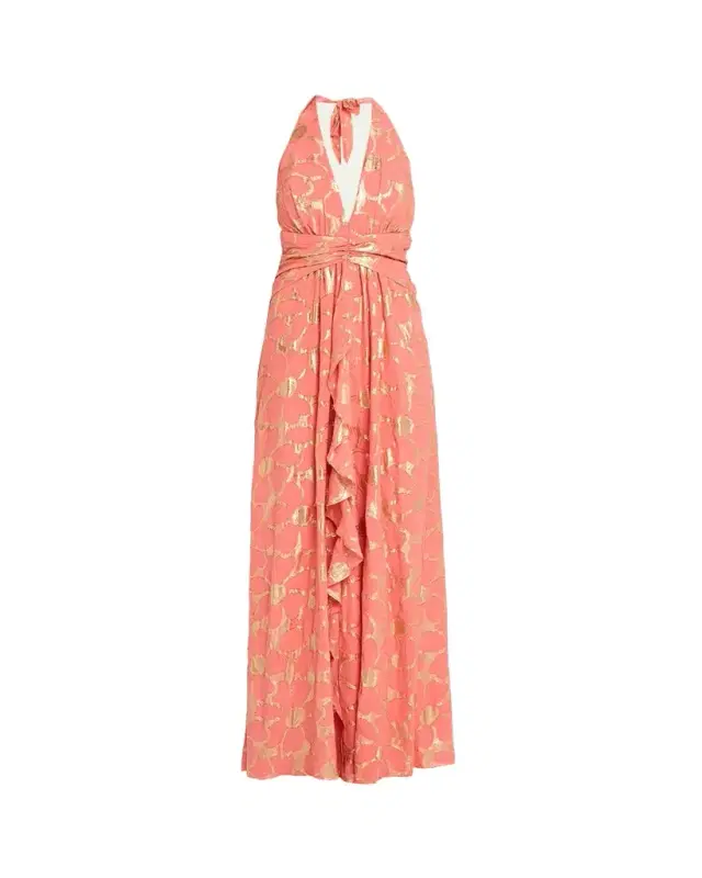 Ramy Brook Stephanie Metallic Floral Halter Maxi Dress