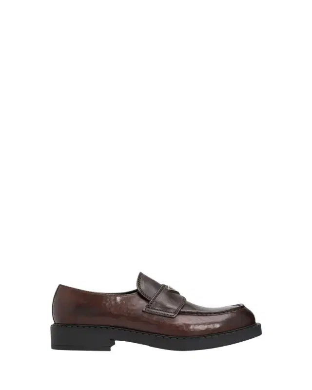 Prada Men's Leather Enamel Logo Moc-Toe Penny Loafers