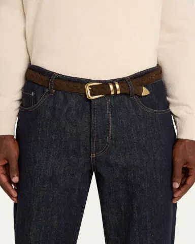 Brunello Cucinelli Men's Braided Suede Gold-Tone Trim Belt | Thumbnail 2