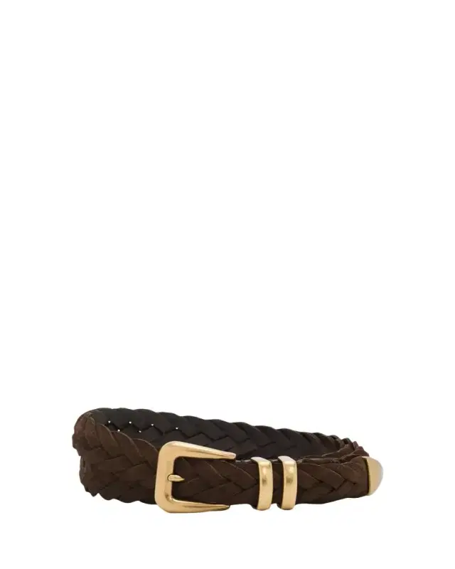 Brunello Cucinelli Men's Braided Suede Gold-Tone Trim Belt