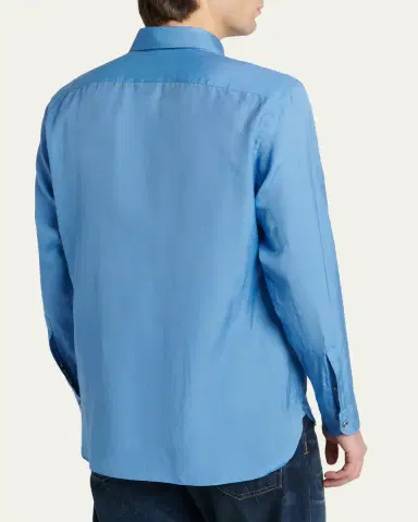 Tom Ford Men's Cotton and Silk Washed Twill Sport Shirt | Thumbnail 3 Tom Ford Men's Cotton and Silk Washed Twill Sport Shirt | Thumbnail 3