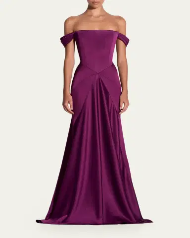 Alex Perry Off-The-Shoulder Paneled Satin Crepe Gown | Thumbnail 2