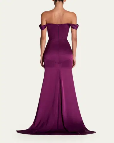Alex Perry Off-The-Shoulder Paneled Satin Crepe Gown | Thumbnail 3