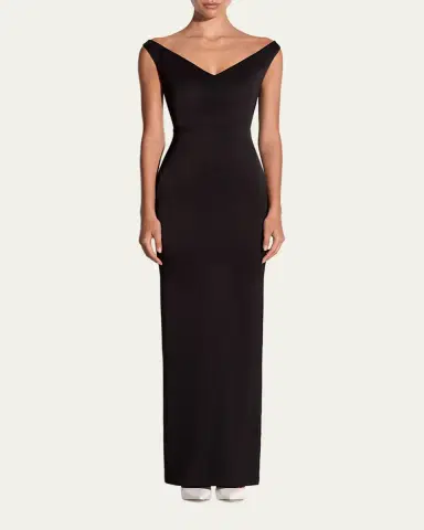 Alex Perry Off-The-Shoulder V-Neck Satin Crepe Gown | Thumbnail 2 Alex Perry Off-The-Shoulder V-Neck Satin Crepe Gown | Thumbnail 2