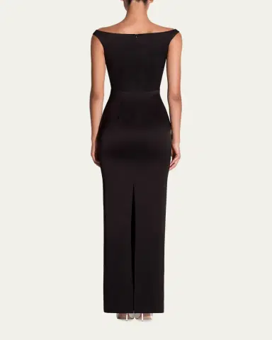 Alex Perry Off-The-Shoulder V-Neck Satin Crepe Gown | Thumbnail 3 Alex Perry Off-The-Shoulder V-Neck Satin Crepe Gown | Thumbnail 3
