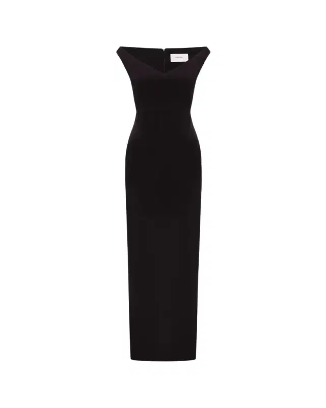 Alex Perry Off-The-Shoulder V-Neck Satin Crepe Gown