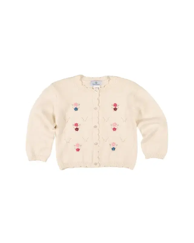 Florence Eiseman Girl's Scalloped Floral Embroidery Cotton Knit Sweater, Size 2T-6