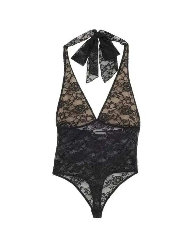 Alice + Olivia Lina Plunging V Lace Bodysuit